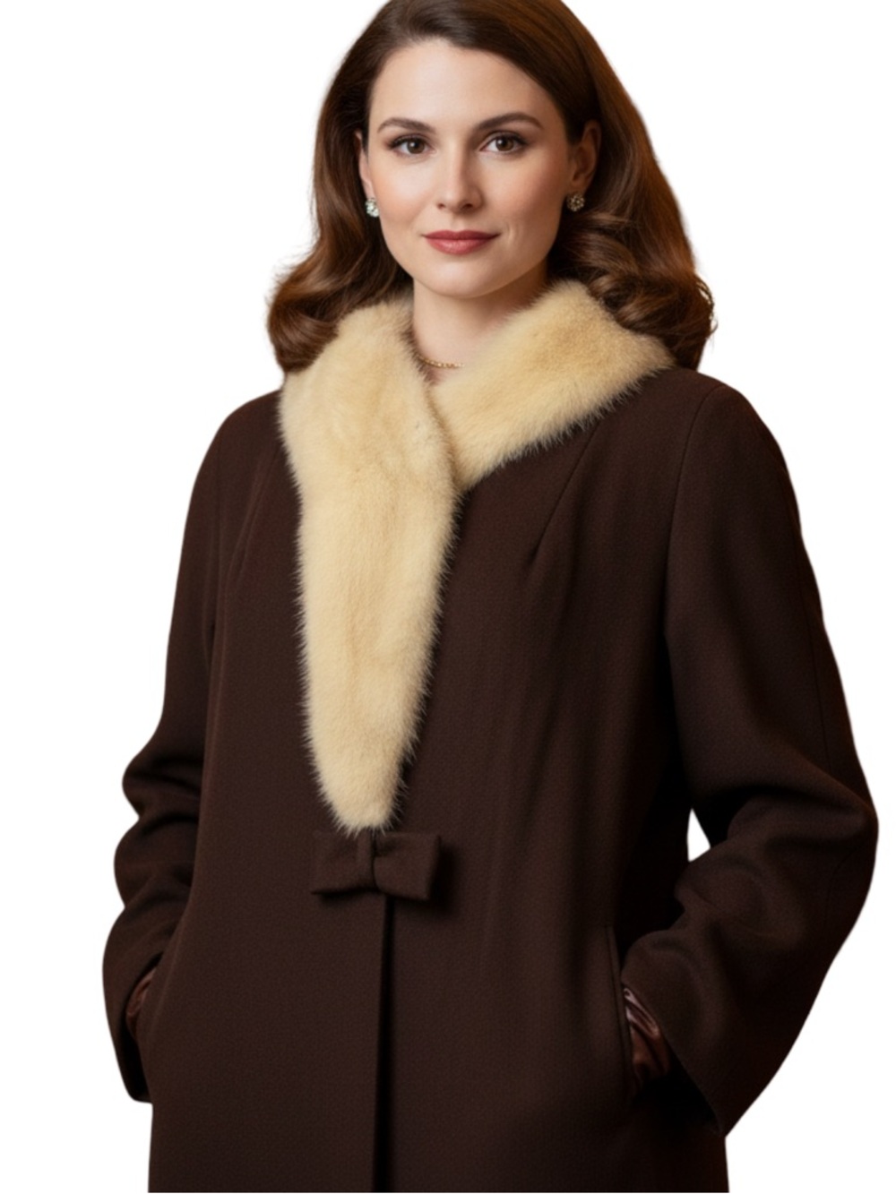 Vintage Leon Froshin Roberto Wool Blend Swing Coat with Mink Collar